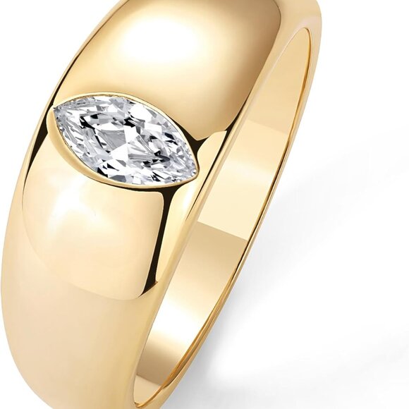 14K Gold Plated Chunky Dome Statement Ring for Women | Marquise Cubic Zirconia D - Picture 1 of 7